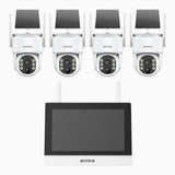 WTB400 - 4MP 4 Channel 4 Solar Cameras Wireless NVR CCTV System with 7″ Monitor,  IPS Touch Screen, Motion Detection, Two-Way Audio, 9000mAh Rechargeable Battery & Solar Powered, 270° Pan & 90° Tilt,  Works with Alexa
