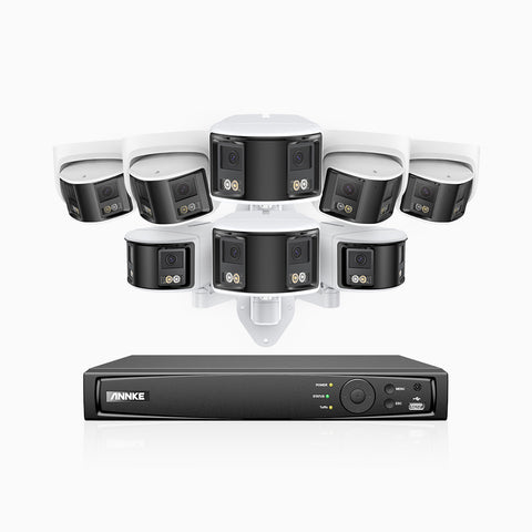 FDH600 - 16 Channel PoE Security System with 4 Bullet & 4 Turret Dual Lens Cameras, 6MP Resolution, 180° Ultra Wide Angle, f/1.2 Super Aperture, Built-in Microphone, Active Siren & Alarm, Human & Vehicle Detection