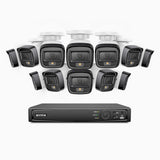 H500 - 3K Super HD 16 Channel 12 Cameras PoE Security System, Color & IR Night Vision, 3072 × 1728 @ 20fps, Smart Human & Vehicle Detection, Built-in Microphone, IP67