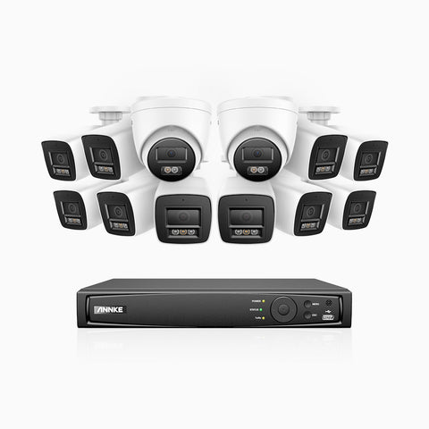H800 - 4K 16 Channel PoE Security System with 10 Bullet & 2 Turret Cameras, Human & Vehicle Detection, Color & IR Night Vision, Built-in Mic, RTSP Supported