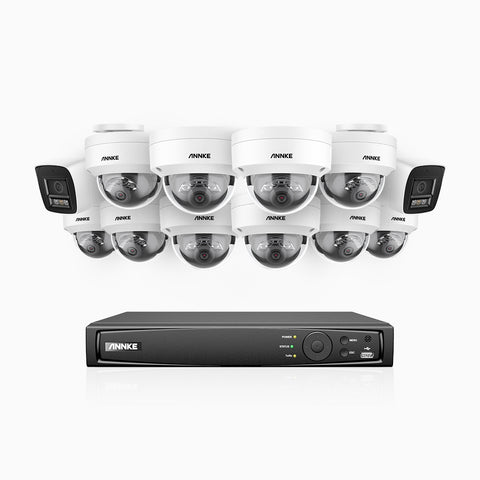H800 - 4K 16 Channel PoE Security System with 2 Bullet & 10 Dome (IK10) Cameras, Vandal-Resistant, Human & Vehicle Detection, Color & IR Night Vision, Built-in Mic, RTSP Supported