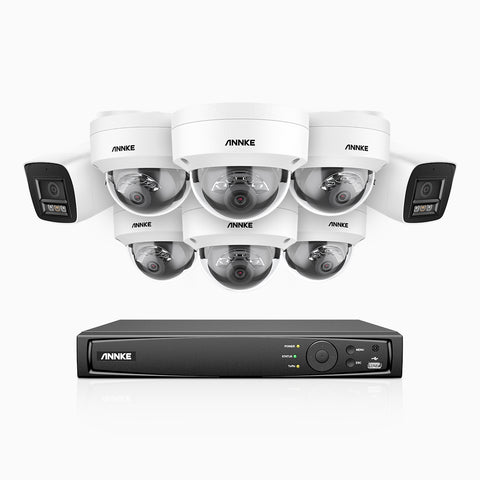 H800 - 4K 16 Channel PoE Security System with 2 Bullet & 6 Dome (IK10) Cameras, Vandal-Resistant, Human & Vehicle Detection, Color & IR Night Vision, Built-in Mic, RTSP Supported
