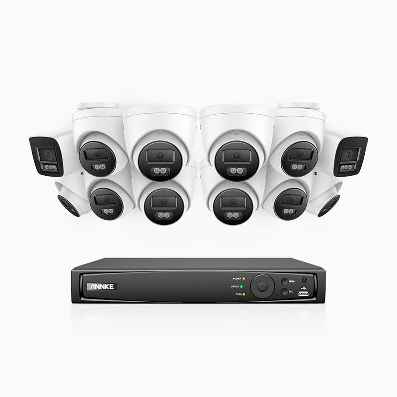 H800 - 4K 16 Channel PoE Security System with 2 Bullet & 10 Turret Cameras, Human & Vehicle Detection, Color & IR Night Vision, Built-in Mic, RTSP Supported