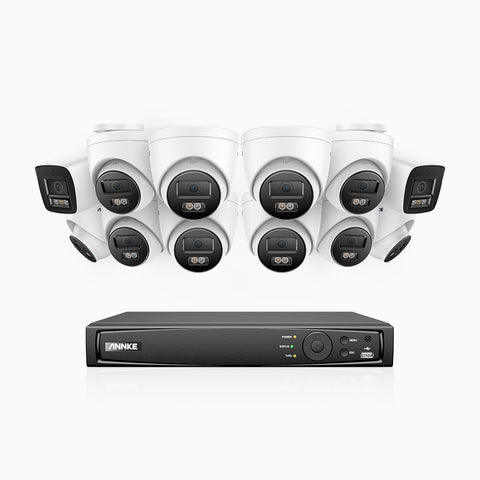 H800 - 4K 16 Channel PoE Security System with 2 Bullet & 10 Turret Cameras, Human & Vehicle Detection, Color & IR Night Vision, Built-in Mic, RTSP Supported