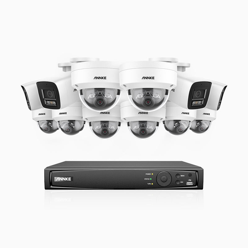 H800 - 4K 16 Channel PoE Security System with 4 Bullet & 8 Dome (IK10) Cameras, Vandal-Resistant, Human & Vehicle Detection, Color & IR Night Vision, Built-in Mic, RTSP Supported