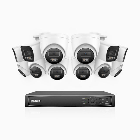 H800 - 4K 16 Channel PoE Security System with 4 Bullet & 8 Turret Cameras, Human & Vehicle Detection, Color & IR Night Vision, Built-in Mic, RTSP & ONVIF Supported