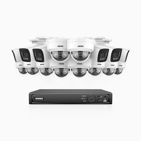 H800 - 4K 16 Channel PoE Security System with 6 Bullet & 10 Dome (IK10) Cameras, Vandal-Resistant, Human & Vehicle Detection, Color & IR Night Vision, Built-in Mic, RTSP  Supported