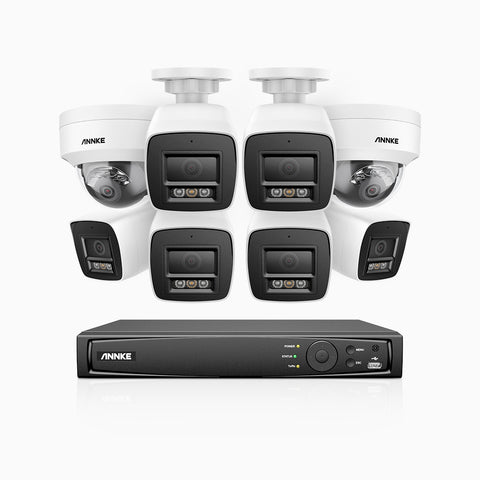 H800 - 4K 16 Channel PoE Security System with 6 Bullet & 2 Dome (IK10) Cameras, Vandal-Resistant, Human & Vehicle Detection, Color & IR Night Vision, Built-in Mic, RTSP Supported