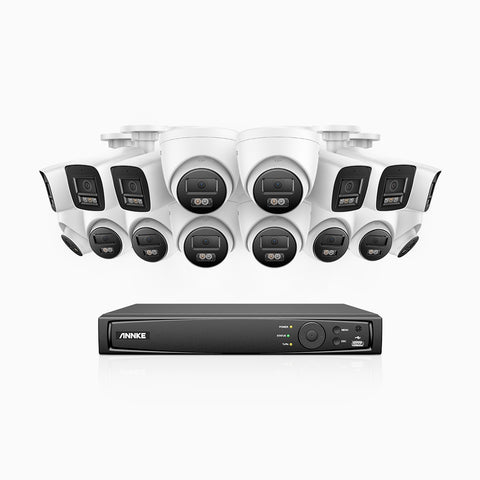 H800 - 4K 16 Channel PoE Security System with 6 Bullet & 10 Turret Cameras, Human & Vehicle Detection, Color & IR Night Vision, Built-in Mic, RTSP Supported