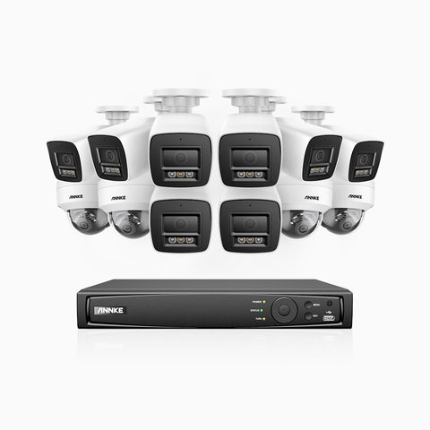 H800 - 4K 16 Channel PoE Security System with 8 Bullet & 4 Dome (IK10) Cameras, Vandal-Resistant, Human & Vehicle Detection, Color & IR Night Vision, Built-in Mic, RTSP Supported