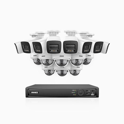 H800 - 4K 16 Channel PoE Security System with 8 Bullet & 8 Dome (IK10) Cameras, Vandal-Resistant, Human & Vehicle Detection, Color & IR Night Vision, Built-in Mic, RTSP Supported