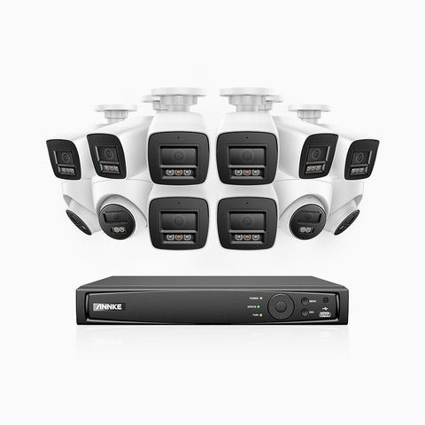 H800 - 4K 16 Channel PoE Security System with 8 Bullet & 4 Turret Cameras, Human & Vehicle Detection, Color & IR Night Vision, Built-in Mic, RTSP Supported