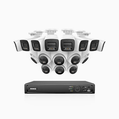 H800 - 4K 16 Channel PoE Security System with 8 Bullet & 8 Turret Cameras, Human & Vehicle Detection, Color & IR Night Vision, Built-in Mic, RTSP Supported