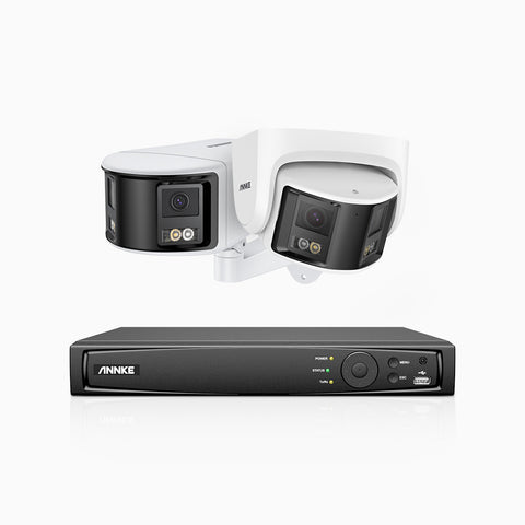 FDH600 - 8 Channel PoE Security System with 1 Bullet & 1 Turret Dual Lens Cameras, 6MP Resolution, 180° Ultra Wide Angle, f/1.2 Super Aperture, Built-in Microphone, Active Siren & Alarm, Human & Vehicle Detection