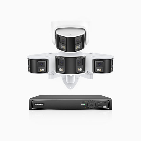 FDH600 - 8 Channel PoE Security System with 3 Bullet & 1 Turret Dual Lens Cameras, 6MP Resolution, 180° Ultra Wide Angle, f/1.2 Super Aperture, Built-in Microphone, Active Siren & Alarm, Human & Vehicle Detection