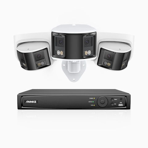 FDH600 - 8 Channel PoE Security System with 1 Bullet & 2 Turret Dual Lens Cameras, 6MP Resolution, 180° Ultra Wide Angle, f/1.2 Super Aperture, Built-in Microphone, Active Siren & Alarm, Human & Vehicle Detection