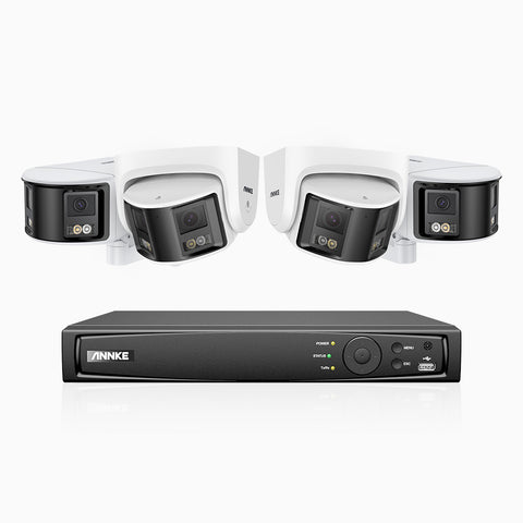 FDH600 - 8 Channel PoE Security System with 2 Bullet & 2 Turret Dual Lens Cameras, 6MP Resolution, 180° Ultra Wide Angle, f/1.2 Super Aperture, Built-in Microphone, Active Siren & Alarm, Human & Vehicle Detection