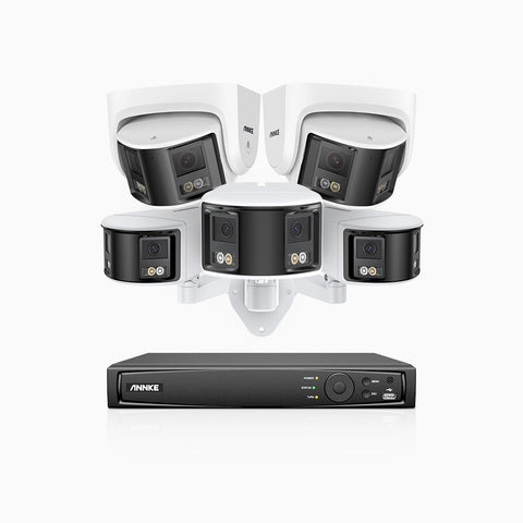 FDH600 - 8 Channel PoE Security System with 3 Bullet & 2 Turret Dual Lens Cameras, 6MP Resolution, 180° Ultra Wide Angle, f/1.2 Super Aperture, Built-in Microphone, Active Siren & Alarm, Human & Vehicle Detection