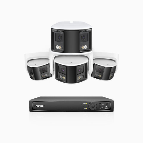 FDH600 - 8 Channel PoE Security System with 1 Bullet & 3 Turret Dual Lens Cameras, 6MP Resolution, 180° Ultra Wide Angle, f/1.2 Super Aperture, Built-in Microphone, Active Siren & Alarm, Human & Vehicle Detection