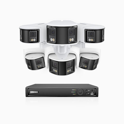 FDH600 - 8 Channel PoE Security System with 3 Bullet & 3 Turret Dual Lens Cameras, 6MP Resolution, 180° Ultra Wide Angle, f/1.2 Super Aperture, Built-in Microphone, Active Siren & Alarm, Human & Vehicle Detection