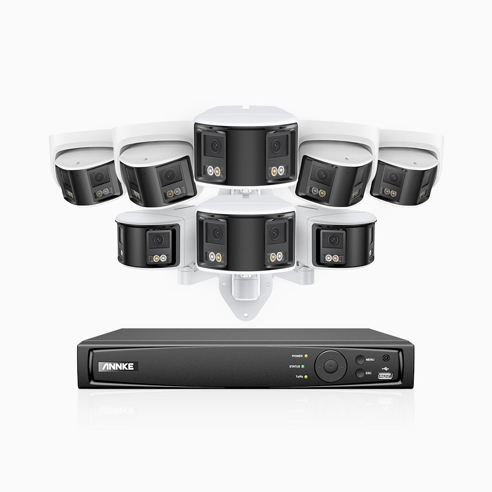 FDH600 - 8 Channel PoE Security System with 4 Bullet & 4 Turret Dual Lens Cameras, 6MP Resolution, 180° Ultra Wide Angle, f/1.2 Super Aperture, Built-in Microphone, Active Siren & Alarm, Human & Vehicle Detection