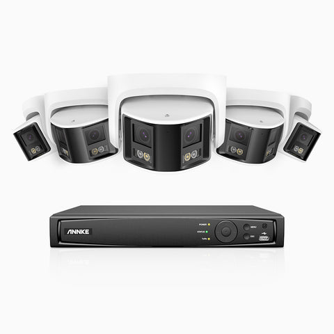FDH600 - 8 Channel PoE Security System with 5 Dual Lens Cameras, 6MP Resolution, 180° Ultra Wide Angle, f/1.2 Super Aperture, Built-in Microphone, Active Siren & Alarm, Human & Vehicle Detection