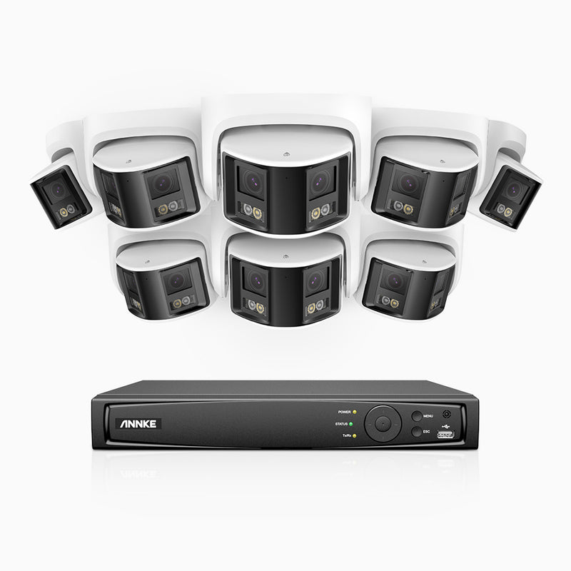 FDH600 - 8 Channel PoE Security System with 8 Dual Lens Cameras, 6MP Resolution, 180° Ultra Wide Angle, f/1.2 Super Aperture, Built-in Microphone, Active Siren & Alarm, Human & Vehicle Detection