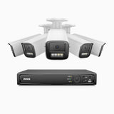 HZ804 - 4K 8 Channel 5 Cameras PoE Security System, 4X Optical Zoom, 2.8 - 12 MM Motorized Varifocal Lens, Smart Dual Light Night Vision, Motion Detection 2.0, Built-in Microphone, Siren & Strobe Alarm, Upgraded Version
