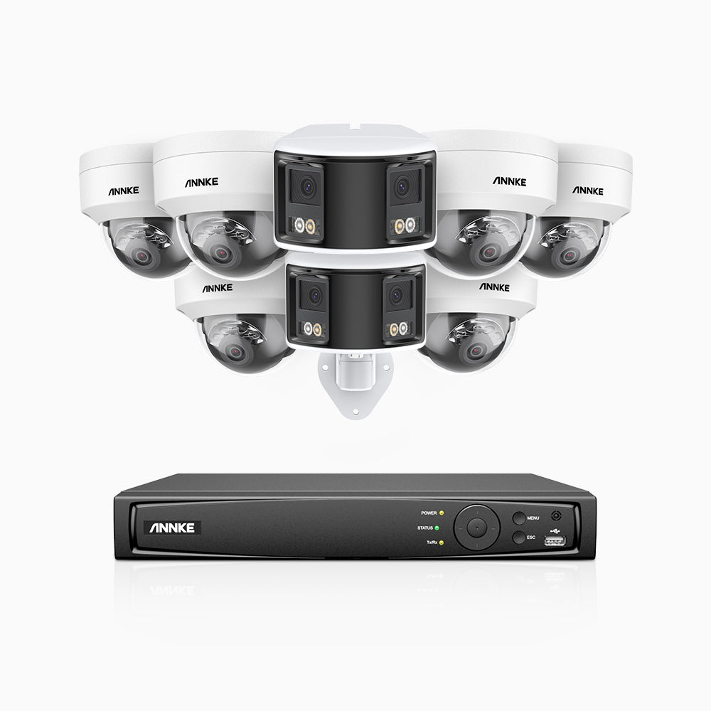HDCK680 - 8 Channel PoE NVR Security System with Six 4K Cameras & Two 6MP Dual Lens Panoramic Camera (180° Ultra Wide Angle), Human & Vehicle Detection, Built-in Microphone, Two-Way Audio