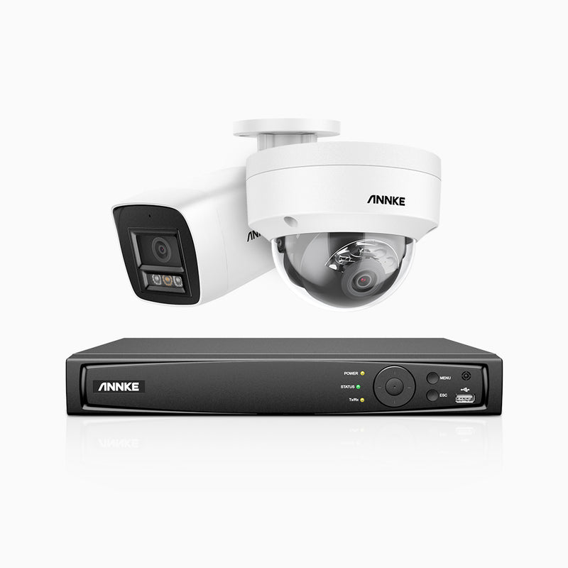 H800 - 4K 8 Channel PoE Security System with 1 Bullet & 1 Dome (IK10) Cameras, Vandal-Resistant, Human & Vehicle Detection, Built-in Mic, RTSP Supported