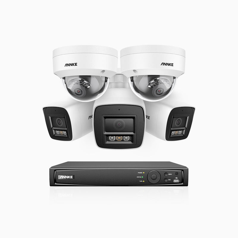 H800 - 4K 8 Channel PoE Security System with 3 Bullet & 2 Dome (IK10) Cameras, Vandal-Resistant, Human & Vehicle Detection, Built-in Mic, RTSP Supported