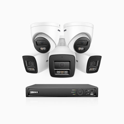 H800 - 4K 8 Channel PoE Security System with 3 Bullet & 2 Turret Cameras, Human & Vehicle Detection, Built-in Mic & SD Card Slot, Color & IR Night Vision, RTSP Supported