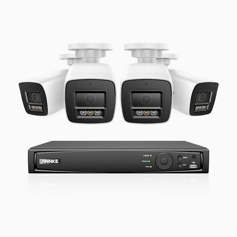 H1200 - 4K 12MP 8 Channel 4 Cameras PoE Security System, Color & IR Night Vision, Human & Vehicle Detection, H.265+, Built-in Microphone, Max. 512 GB Local Storage, IP67