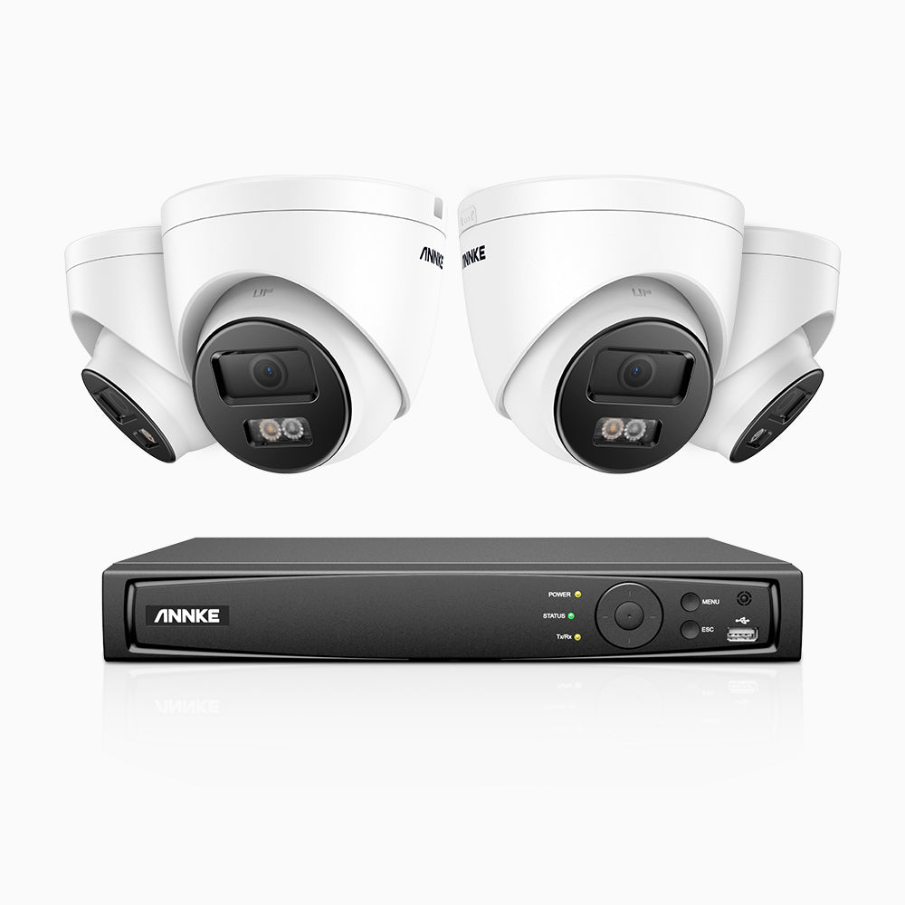 H1200 - 4K 12MP 8 Channel 4 Cameras PoE Security System, Color & IR Night Vision, Human & Vehicle Detection, H.265+, Built-in Microphone, Max. 512 GB Local Storage, IP67