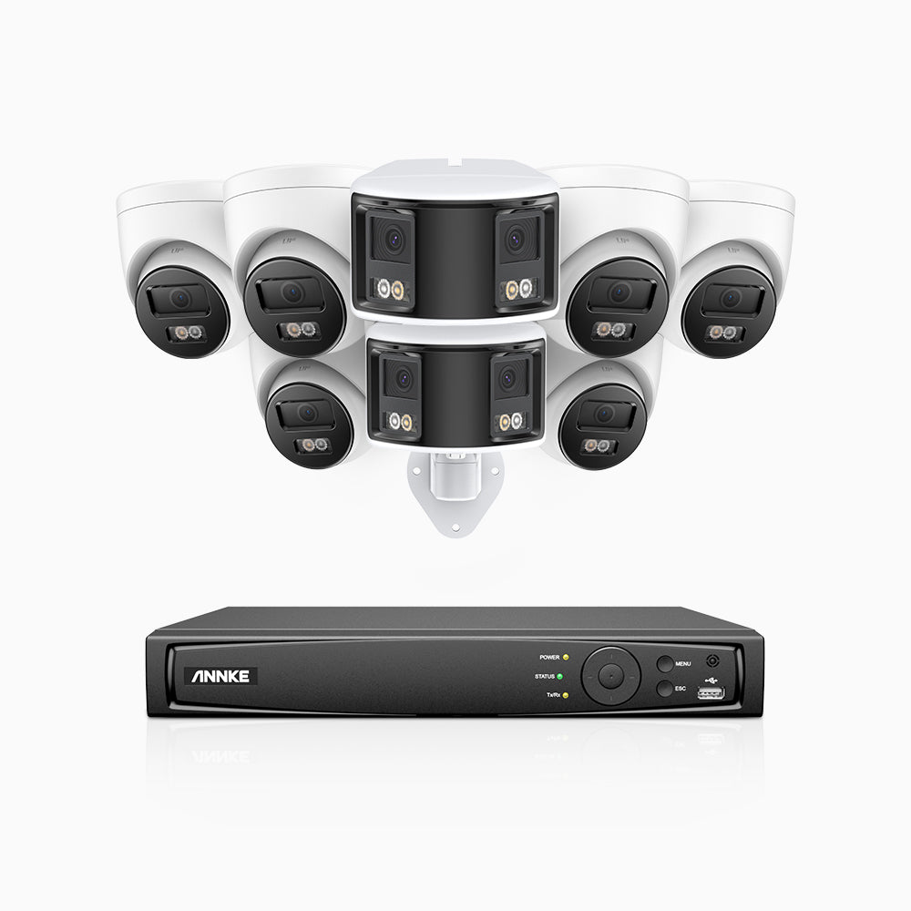 HDCK680 - 8 Channel PoE NVR Security System with Six 4K Cameras & Two 6MP Dual Lens Panoramic Camera (180° Ultra Wide Angle), Human & Vehicle Detection, Built-in Microphone, Two-Way Audio