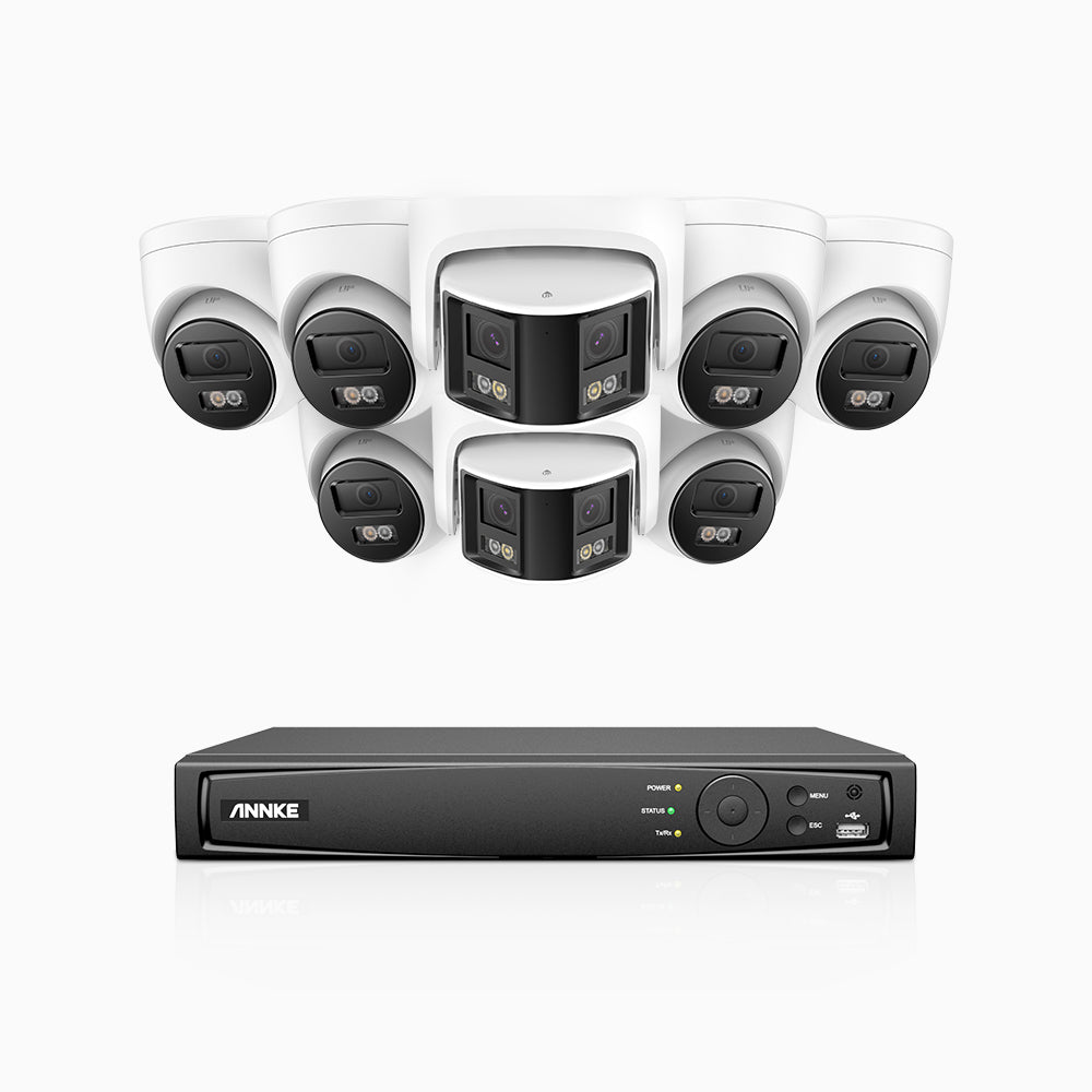 HDCK680 - 8 Channel PoE NVR Security System with Six 4K Cameras & Two 6MP Dual Lens Panoramic Camera (180° Ultra Wide Angle), Human & Vehicle Detection, Built-in Microphone, Two-Way Audio
