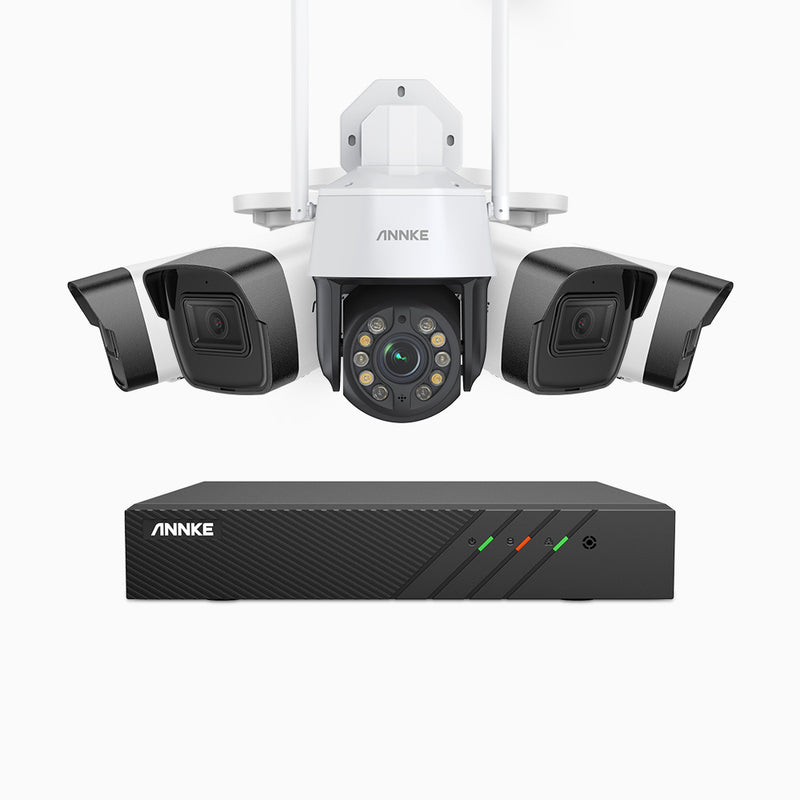 HWZ500 - 5MP 8 Channel Four Cameras PoE Security System + One 20X PTZ WiFi Camera, Infrared Night Vision, Built-in Microphone, Works with Alexa