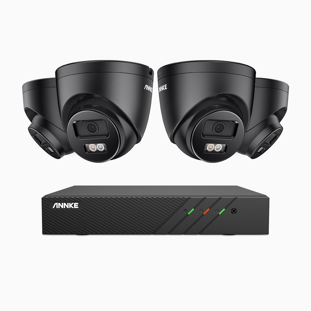 AH500 - 3K 8 Channel 4 Cameras PoE Security System, Color & IR Night Vision, 3072*1728 Resolution, f/1.6 Aperture (0.005 Lux), Human & Vehicle Detection, Built-in Microphone,IP67