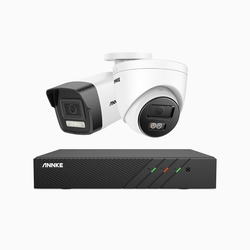 AH500 - 3K 8 Channel PoE Security System with 1 Bullet & 1 Turret Cameras, Color & IR Night Vision, 3072*1728 Resolution, f/1.6 Aperture (0.005 Lux), Human & Vehicle Detection, Built-in Microphone,IP67