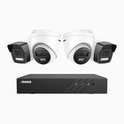 AH500 - 3K 8 Channel PoE Security System with 2 Bullet & 2 Turret Cameras, Color & IR Night Vision, 3072*1728 Resolution, f/1.6 Aperture (0.005 Lux), Human & Vehicle Detection, Built-in Microphone,IP67