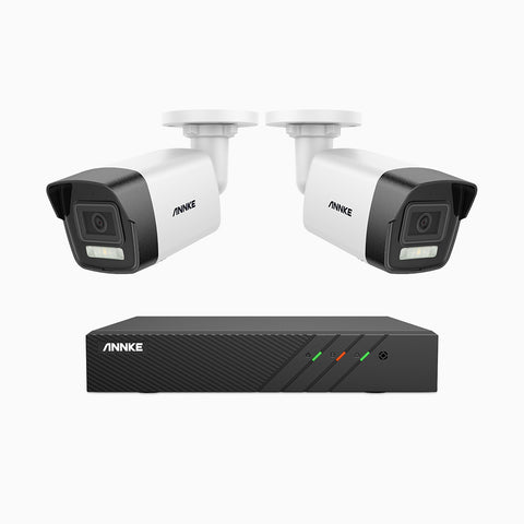AH500 - 3K 8 Channel 2 Cameras PoE Security System, Color & IR Night Vision, 3072*1728 Resolution, f/1.6 Aperture (0.005 Lux), Human & Vehicle Detection, Built-in Microphone,IP67