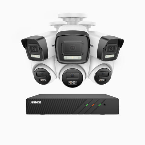 AH500 - 3K 8 Channel PoE Security System with 3 Bullet & 3 Turret Cameras, Color & IR Night Vision, 3072*1728 Resolution, f/1.6 Aperture (0.005 Lux), Human & Vehicle Detection, Built-in Microphone,IP67