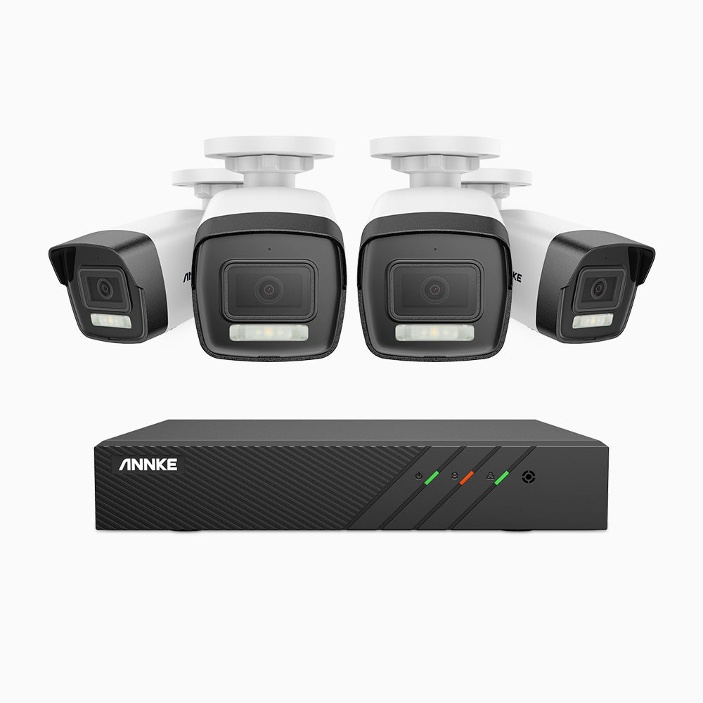 AH500 - 3K 8 Channel 4 Cameras PoE Security System, Color & IR Night Vision, 3072*1728 Resolution, f/1.6 Aperture (0.005 Lux), Human & Vehicle Detection, Built-in Microphone,IP67