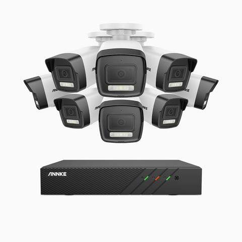 AH500 - 3K 8 Channel 8 Cameras PoE Security System, Color & IR Night Vision, 3072*1728 Resolution, f/1.6 Aperture (0.005 Lux), Human & Vehicle Detection, Built-in Microphone,IP67