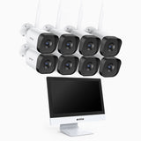 WTL500 - 5MP 10 Channel 8 Cameras Wireless NVR CCTV System with 12″ Monitor, EXIR Night Vision, Two-Way Audio, Built-in Microphone, Works with Alexa, IP66