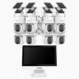 WTB400 - 4MP 10 Channel 8 Solar Cameras Wireless NVR CCTV System with 12″ Monitor,  IPS Touch Screen, Motion Detection, Two-Way Audio, 9000mAh Rechargeable Battery & Solar Powered, 270° Pan & 90° Tilt,  Works with Alexa