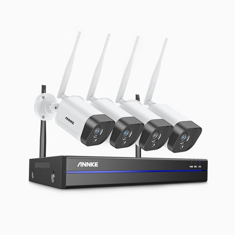 W500 - 5MP 8 Channel 4 Cameras Wireless NVR CCTV System, EXIR Night Vision, Two-Way Audio, Built-in Microphone, Works with Alexa, IP66