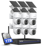 ANNKE Solar Security Cameras Wireless Outdoor, 10 Channel 5MP NVR with 6Pcs IP Cameras, Human Detection, Color Night Vision, Up to 256G Storage, 2 Way Audio,1TB HDD