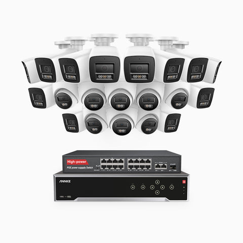 H800 - 4K 32 Channel PoE Security System with 12 Bullet & 8 Turret Cameras, Human & Vehicle Detection, Color & IR Night Vision, Built-in Mic, RTSP Supported, 16-Port PoE Switch Included