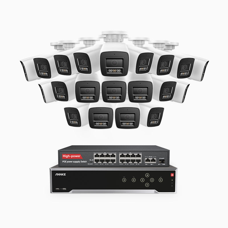 H800 - 4K 32 Channel 20 Cameras PoE Security System, Human & Vehicle Detection, Color & IR Night Vision, Built-in Mic, RTSP Supported, 16-Port PoE Switch Included